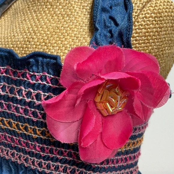 Smocked Chambray Doggy Dress with Pink Flower - Picture 2 of 8